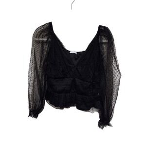 Black Whimsey Goth Juniper Blu Long‎ Sleeve Crop Top Blouse Elegant Party